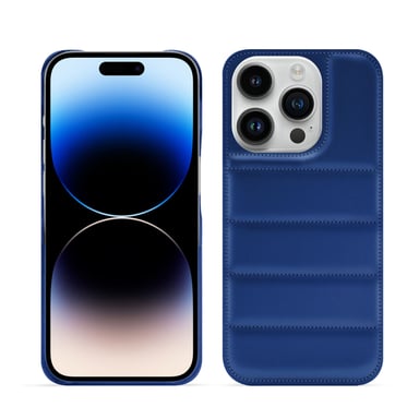 Coque matelassée Apple iPhone 15 Pro - Coque arrière - Bleu - Cuir lisse