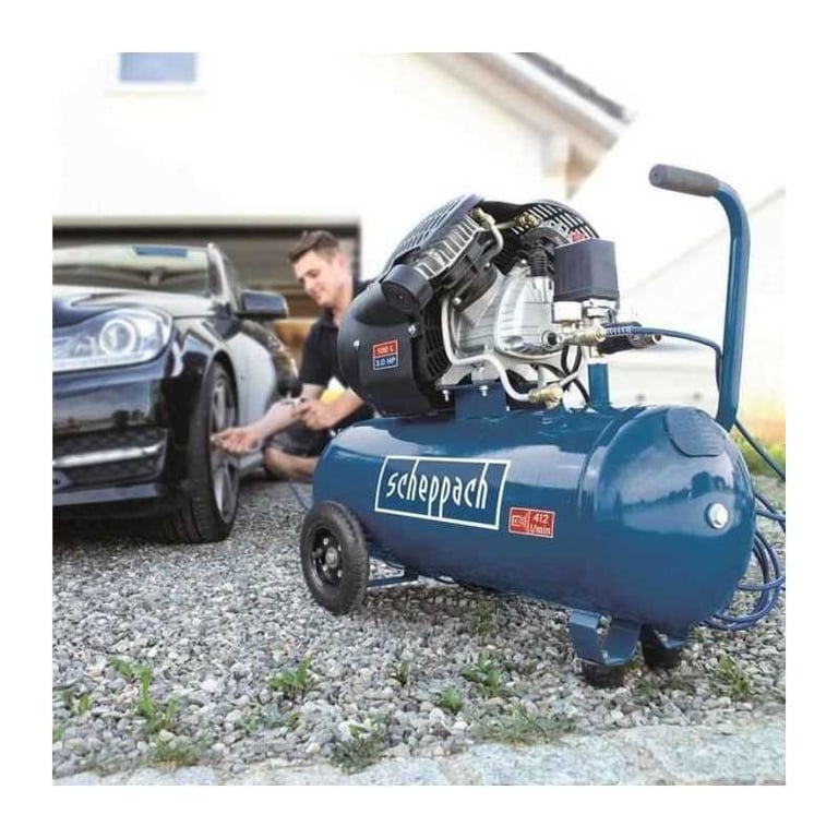 Compresseur dair horizontal Scheppach HC120DC 100 10 bars 3CV Double cylindre à moteur lubrifié - vue 4