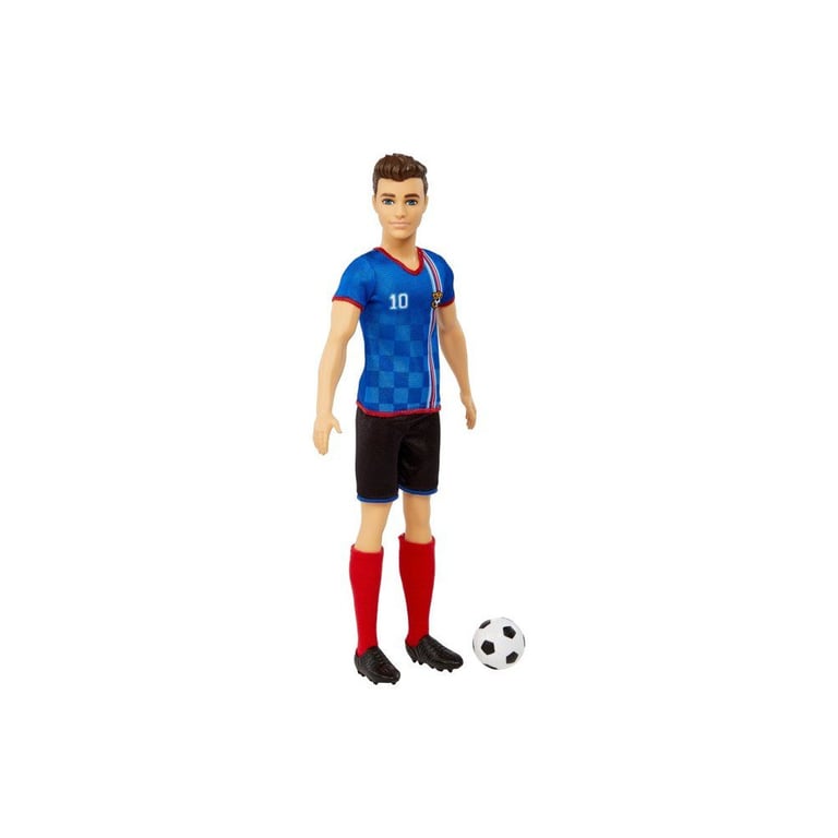 Barbie Ken Joueur de Football avec Maillot Bleu n°10 et Accessoires Soccer (29 cm) - Neuf