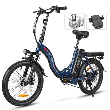 Bicicletta elettrica SAMEBIKE CY20 FT - motore 350W batteria 36V13AH autonomia 35KM freni a disco meccanici - Blu scuro