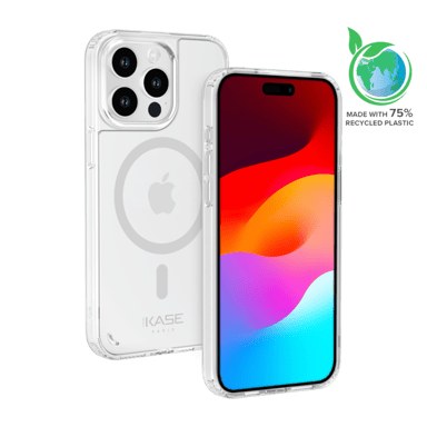 Guscio magnetico invisibile antibatterico realizzato con il 75% di plastica riciclata per Apple iPhone 15 Pro Max, trasparente