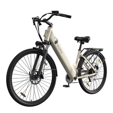 Bicicleta eléctrica Velopro C1 con batería de 36 V y 13 Ah y transmisión Shimano de 7 velocidades - Blanca