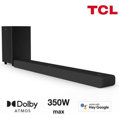 TCL TS8132 Barre de son avec caisson de basses sans fil - Dolby Atmos 3.1.2  - 350W -Chromecast intégré-Compatible Apple AirPlay-HDMI - Tcl