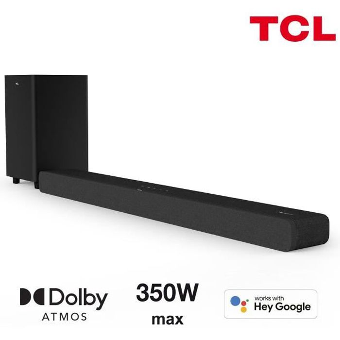 TCL TS8132 Barre de son avec caisson de basses sans fil - Dolby Atmos 3.1.2  - 350W -Chromecast intégré-Compatible Apple AirPlay-HDMI - Tcl