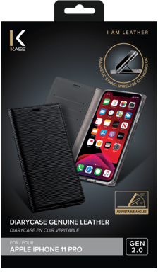 Diarycase 2.0 Guscio in vera pelle con supporto magnetico per Apple iPhone 11 Pro, nero notte