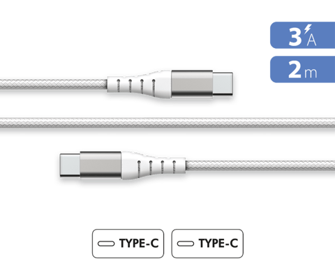 Cavo di ricarica e sincronizzazione reversibile da USB-C a USB-C 3A rinforzato 2 m