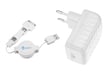 Heden Cargador de pared 3en1 Micro usb + 2 conectores apple Cable retráctil de 80 cm Blanco