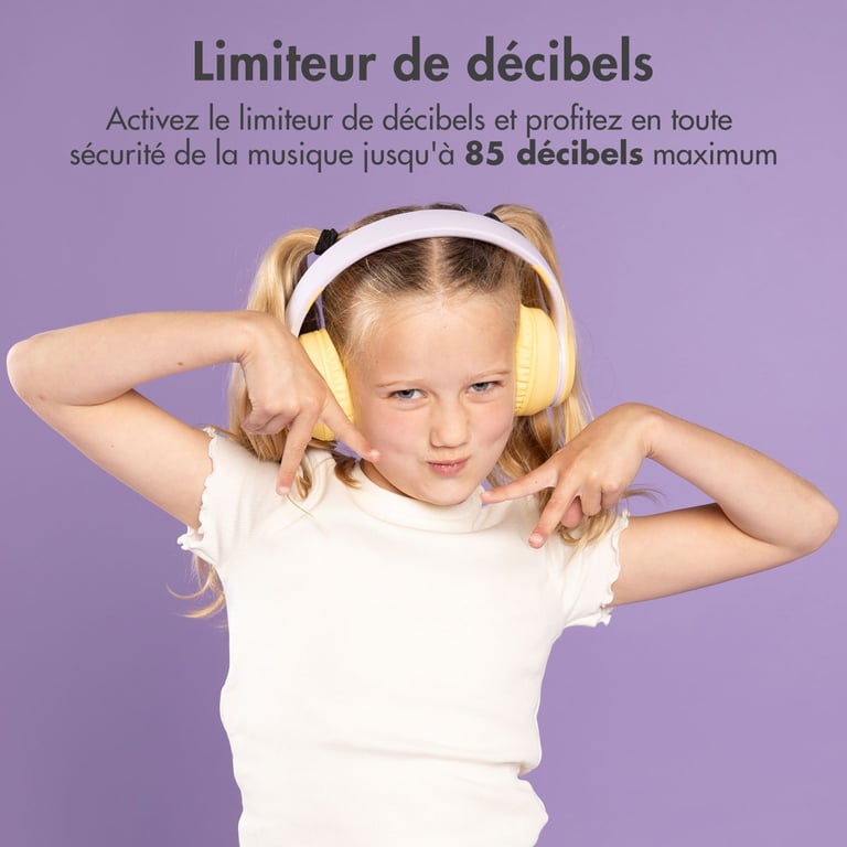 imoshion Casque sans fil pour enfants LED Limiteur de décibels Avec câble AUX / Yellow Neuf - vue 5