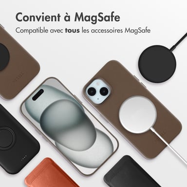 Accezz Coque arrière en cuir avec MagSafe pour Apple iPhone 15 - Marron café