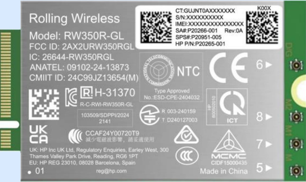 Tarjeta de HP RW350R GL WWAN 4G LTE Cat19 1 Gbit/ eSIM - vue 2