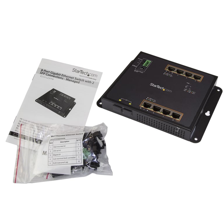 StarTech.com Switch Gigabit Ethernet géré à 8 ports PoE+ avec 2 connexions SFP Fixation murale et accès en façade IES101GP2SFW Commutateur Géré 8 x 101001000 PoE+ + 2 x SFP ... - vue 3