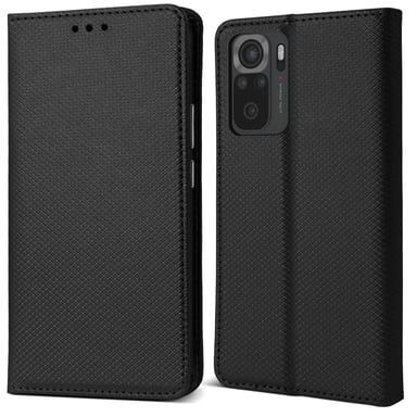 Moozy Étui à rabat pour Xiaomi Redmi Note 10 et Redmi Note 10S, noir – Étui portefeuille à rabat magnétique intelligent avec porte-cartes et support, emplacements pour cartes de crédit, fonction béquille
