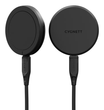 Cygnett ChargePuck Qi2.0 Auriculares, Smartphone Negro USB Cargador inalámbrico Carga rápida Interior