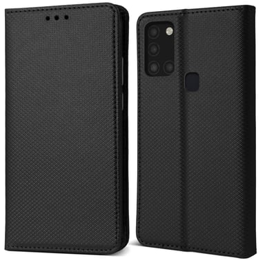 Moozy Case Flip Cover pour Samsung A21s, Noir - Étui à Rabat Magnétique Intelligent avec Porte-Carte et Support