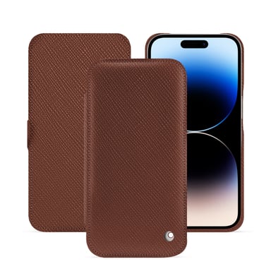 Housse cuir Apple iPhone 15 Pro -  - Marron - Cuir saffiano