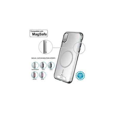 JAYM - Guscio ultra rigido per Apple iPhone 14 - Compatibile con Magsafe - Certificato per cadute da 3 metri - Garanzia a vita - Trasparente - 5 set di pulsanti colorati inclusi