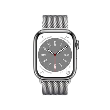 Watch Series 8 OLED 41 mm - Boîtier en Acier inoxydable Argent - GPS + Cellular - Bracelet Milanais - Argent
