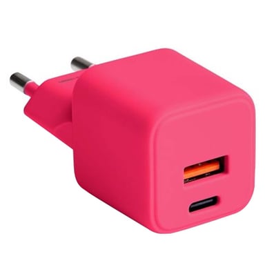 Chargeur GaN Secteur Double Port USB 18W QC et USB-C 30W PD Rouge