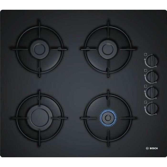 BOSCH Table de cuisson gaz Dessus verre trempé 4 brûleurs dont 1 rapide 3 kW POP6B6B10 - vue 3