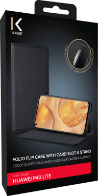 Folio a conchiglia con slot per schede e supporto per Huawei P40 Lite, nero