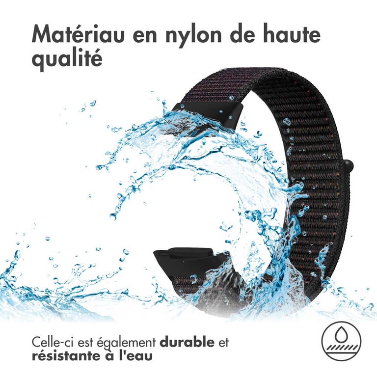 imoshion Bracelet en nylon pour Fitbit Charge 5 - Taille L - Noir - Neuf