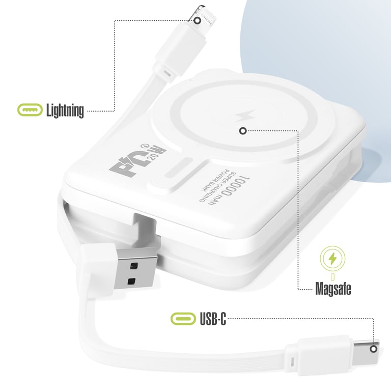 Chargeur Externe MagSafe 10000mAh Câble iPhone Lightning et USB C Neuf - vue 5
