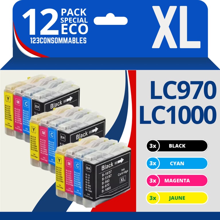 123CONSOMMABLEs LC970 Cartouche d'encre Compatible pour Brother LC 970 LC 1000 pour Brother DCP DCP DCP DCP DCP DCP MFC MFC MFC MFC 465CN MFC 5460CN DCP 750CW Neuf