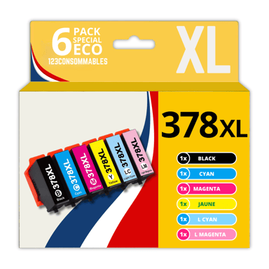 123CONSOMMABLES - 378XL - Pack de 6 Cartouches d'encre compatible avec Epson 378XL Multipack pour Ep