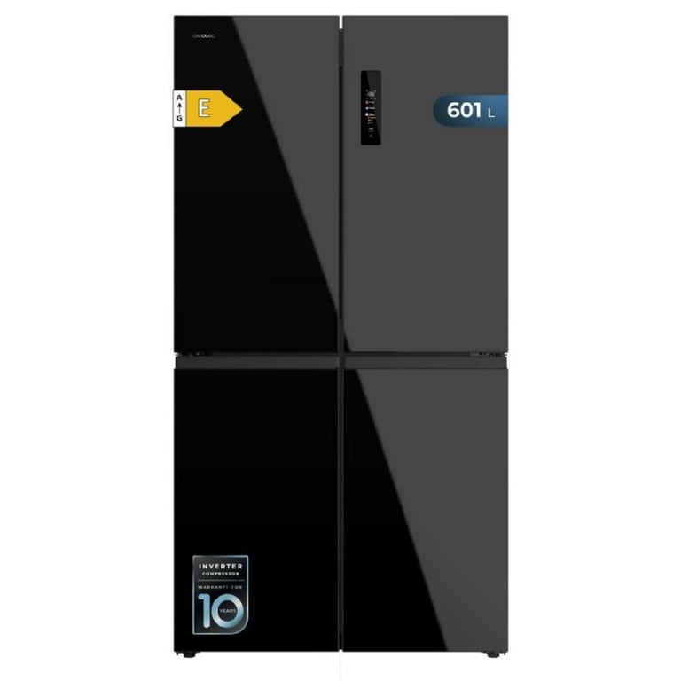 Cecotec Réfrigérateur Américain 4 Portes Bolero CoolMarket 4D 601 Glass E. Moteur Inverter 90cm No Frost ECO Refroidissement Rapide Display Alarme Température Verre