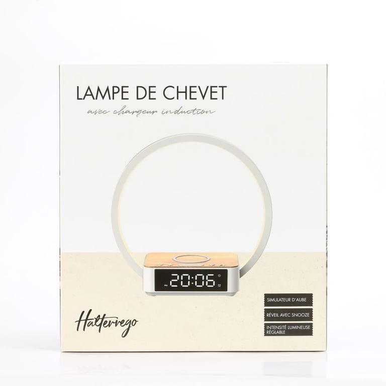 Halterrego Lampe de chevet avec chargeur induction certifié Qi à 10W, fonction réveil, lumiosité réglable, affichage l'heure - vue 1