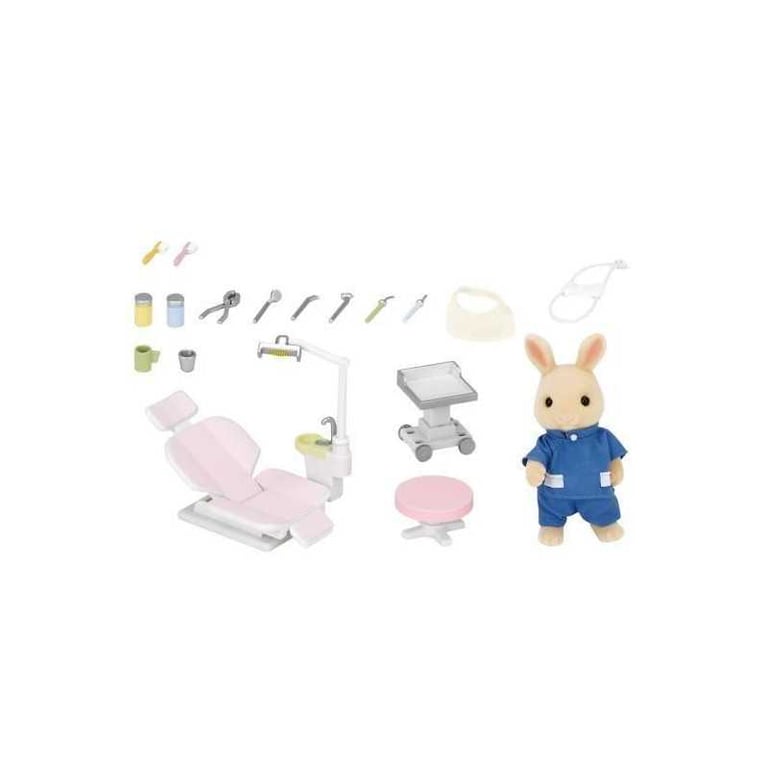 Set clinique dentaire Sylvanian Families 5095 Le dentiste et accessoires Papa lapin crème figurine Chaise lampe 14 accessoires couleurs assorties - Neuf
