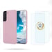 EVETANE Coque Samsung Galaxy S22 Rose Silicone liquide + 2 Vitres en Verre trempé Protection écran Antichocs
