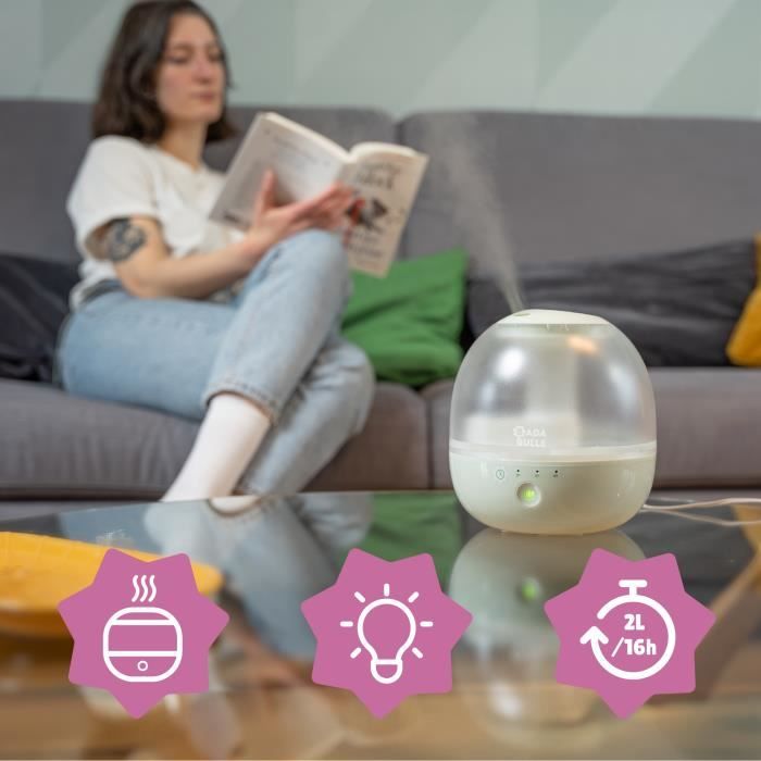 Badabulle Humidificateur d'Air Bubble Assure Bon Taux d'Humidité Veilleuse Intégrée Buse 360° Jusqu'à 16h d'Autonomie - vue 3