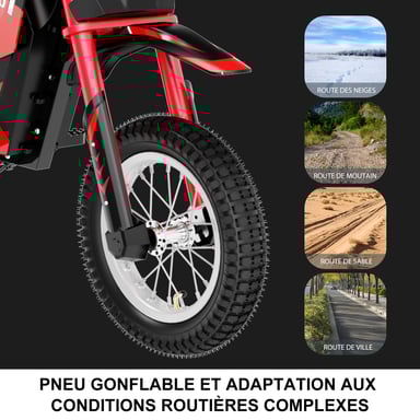 EVERCROSS TECH Moto Eléctrica para Niños 3-12 Años 300W 25KM/H 3 Niveles de Velocidad 12' Neumáticos Ideal Regalo Rojo