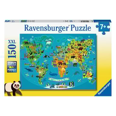 Puzzle XXL 150 piezas - Mapamundi infantil de animales