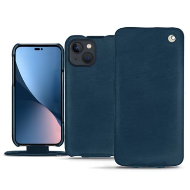 Housse cuir Apple iPhone 14 Plus - Rabat vertical - Blu mediterran ( Pantone #0E3043 ) - Cuir lisse premium