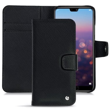 Funda de piel Huawei P20 Pro - Solapa billetera - Negro - Piel saffiano