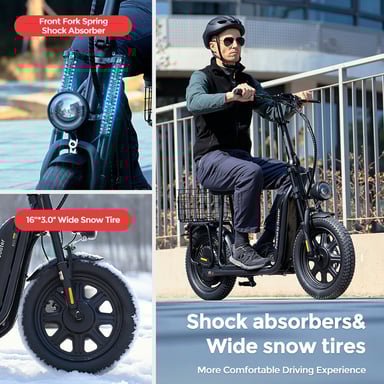 Trottinette électrique - F7 Moteur 1000 W, autonomie de 50 km, pneus neige 16'' - Noir