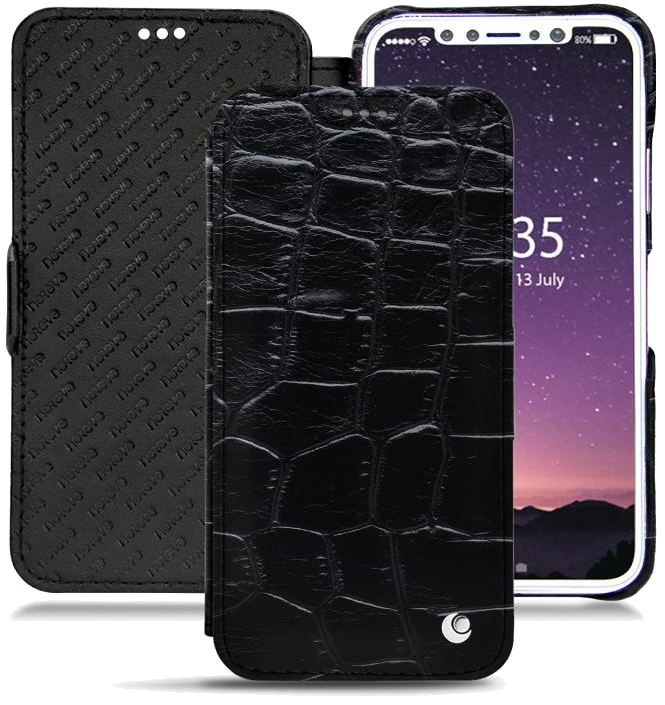 Housse cuir Apple iPhone X - Rabat horizontalNoir