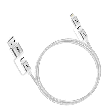 Câble 4 en 1 USB-C + Lightning Compatible Apple CarPlay Android Auto Gris