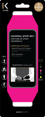 Ceinture de Sport Universelle avec 2 poches, Rose