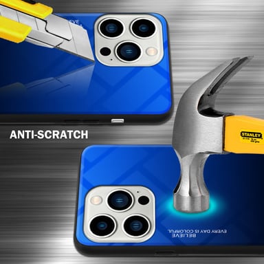 Coque pour Apple iPhone 14 PRO MAX en BLEU - NOIR Housse de protection Étui bicolore en silicone TPU et dos en verre trempé