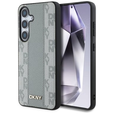 Étui DKNY en cuir à motif à carreaux compatible MagSafe pour S25, couleur taupe