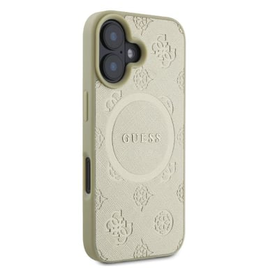 Guess pour iPhone 16 6.1'' or étui rigide Saffiano Peony Classic Logo MagSafe