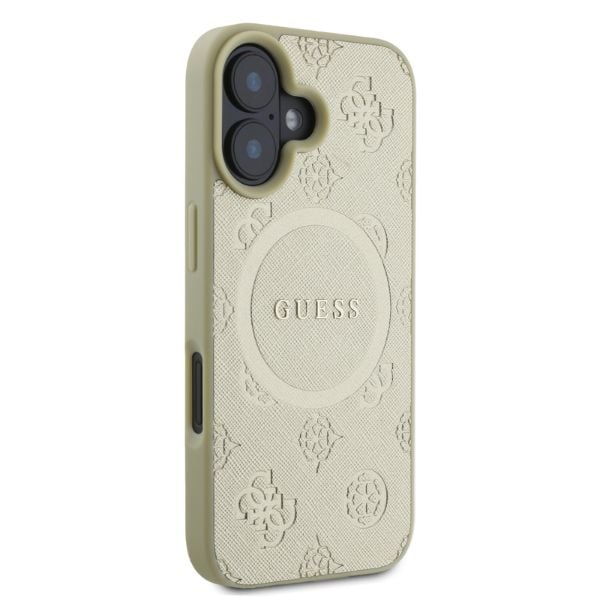 Guess pour iPhone 16 6.1 étui rigide Saffiano Peony Classic Logo MagSafe