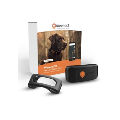 Tracker GPS pour chien Weenect XT — Autonomie 3 semaines, Étanche, Lampe LED — Noir/Orange