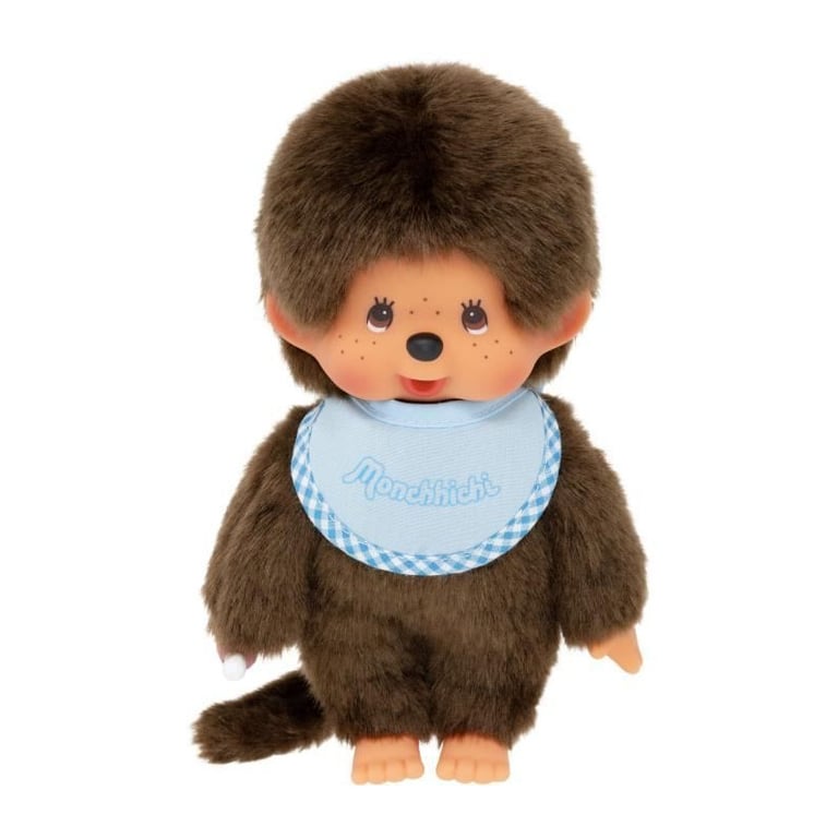 Peluche singe - BANDAI - Monchhichi Bavoir Bleu Ciel - 20 cm - Neuf