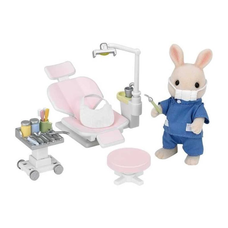 Set clinique dentaire Sylvanian Families 5095 Le dentiste et accessoires Papa lapin crème figurine Chaise lampe 14 accessoires couleurs assorties - Neuf