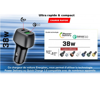 CARICABATTERIE PER AUTO ENERGIZER 38W PD QC3.0 ORO/NERO