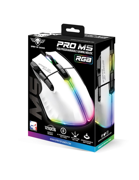 Spirit of Gamer PRO-M5 ARTIC souris Jouer Droitier USB Type-A Optique 12800 DPI - Neuf